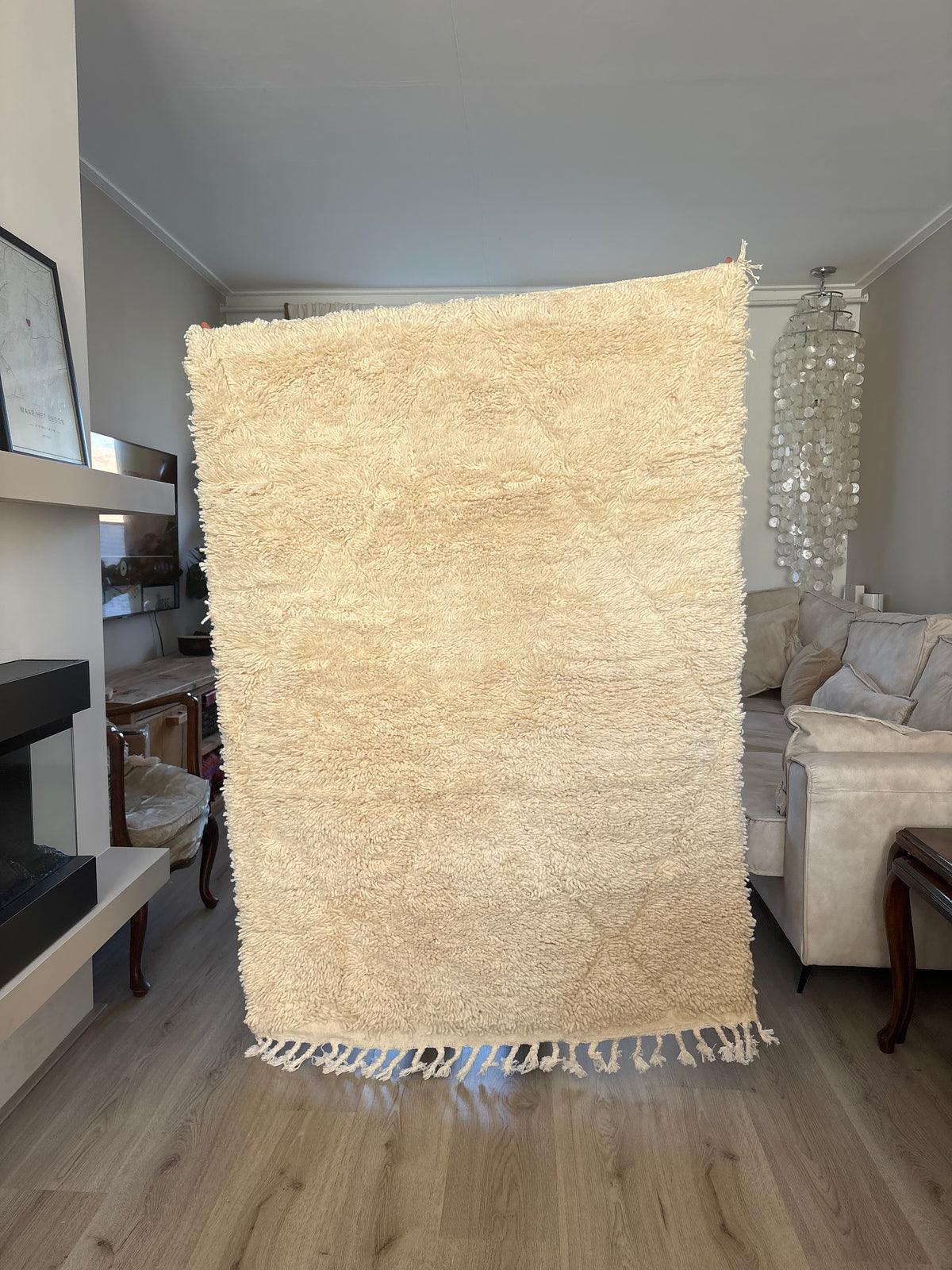 Moroccan Handmade Beni Ouarain Style Rug – Cream White