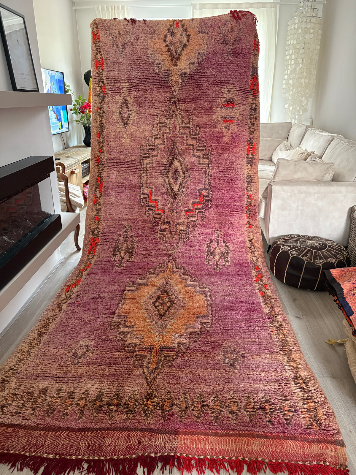 Vintage Moroccan Boujad Runner Rug – Pink & Purple, Hand-Knotted Wool
