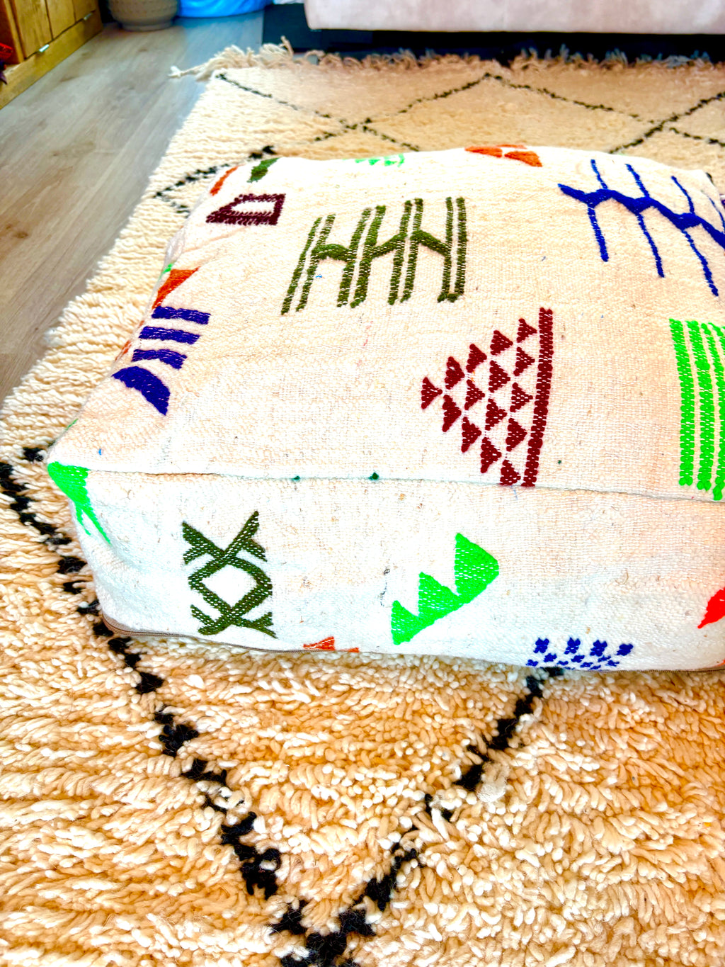 Moroccan Handmade Berber Pouf – Wool Floor Cushion