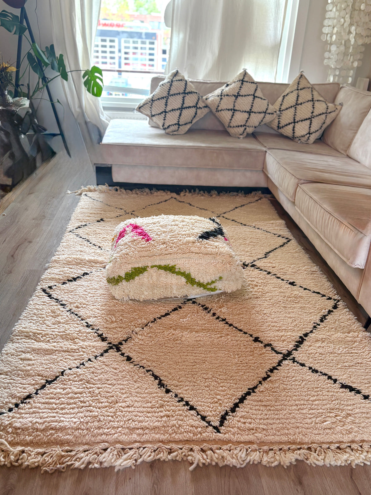 Moroccan Handmade Beni Ourain Style Pouf – Wool Floor Cushion