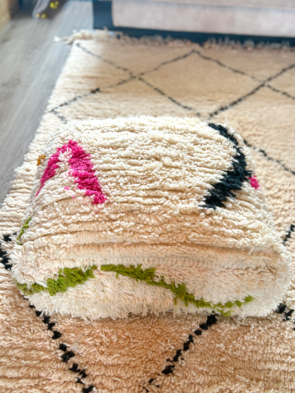 Moroccan Handmade Beni Ourain Style Pouf – Wool Floor Cushion