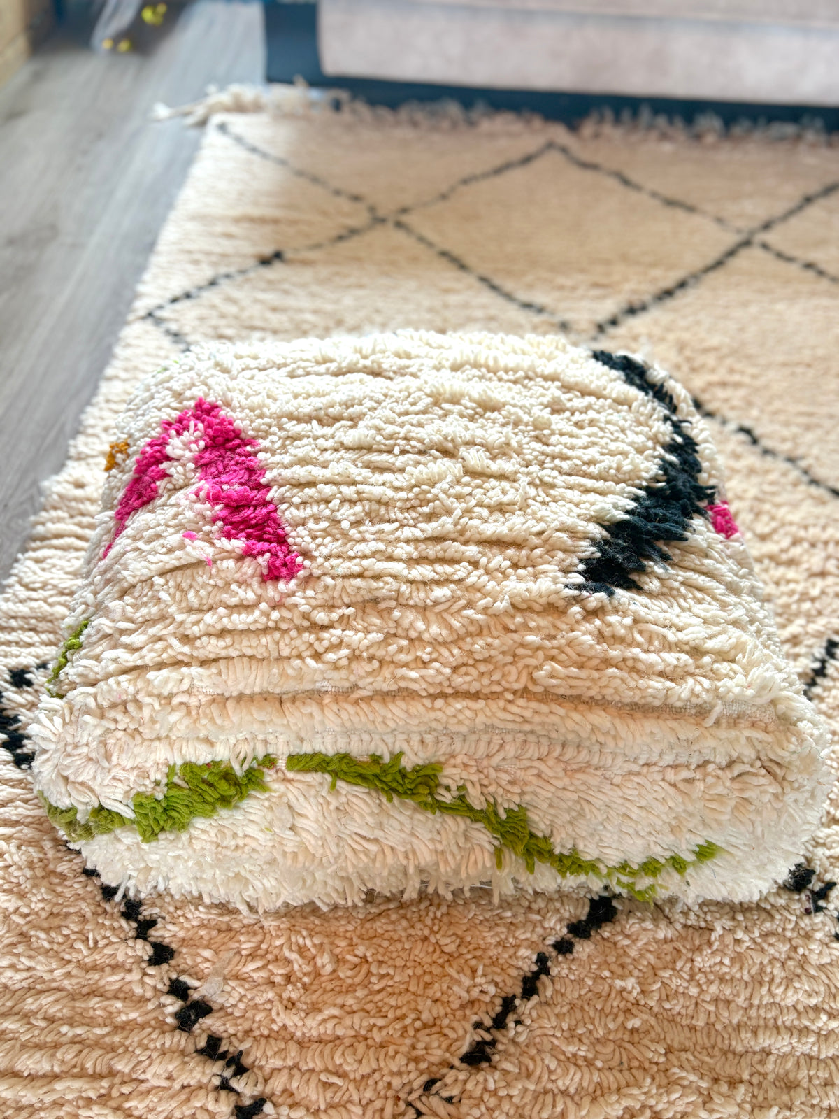Moroccan Handmade Beni Ourain Style Pouf – Wool Floor Cushion