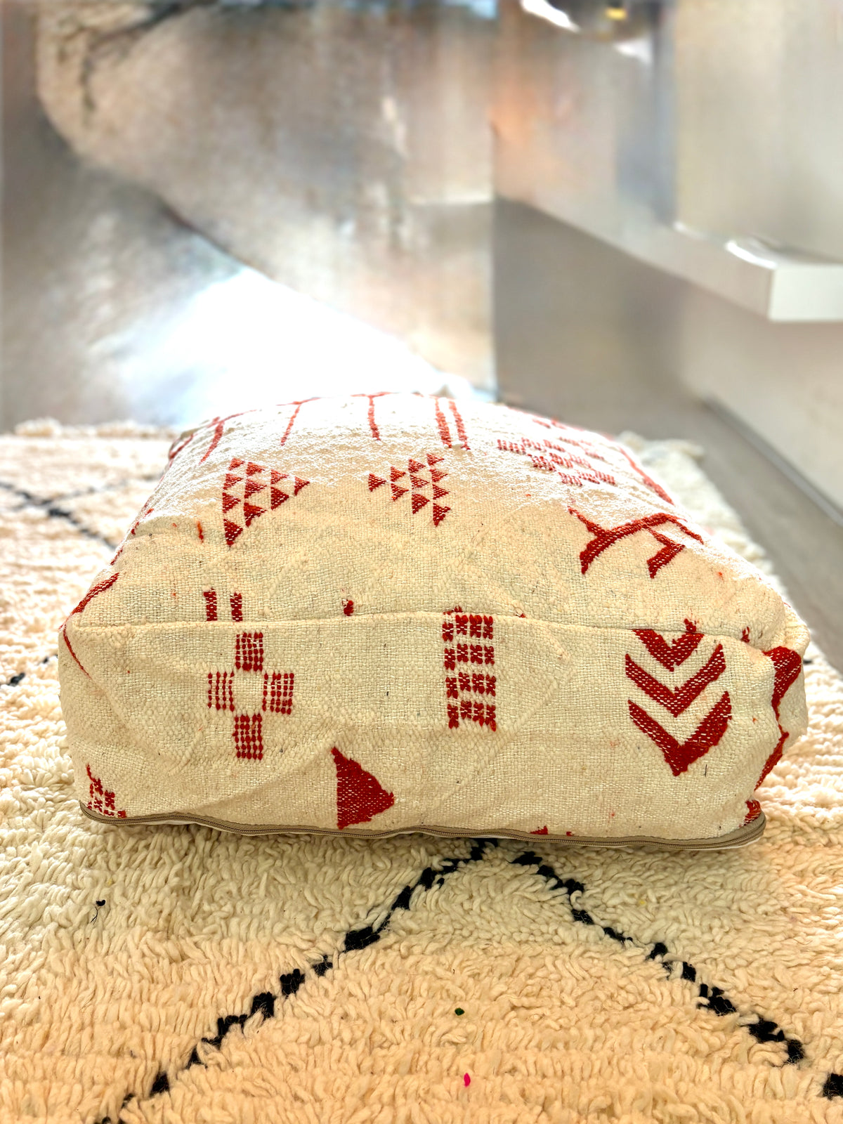 Vintage Moroccan Berber Floor Pouf – Handmade Wool