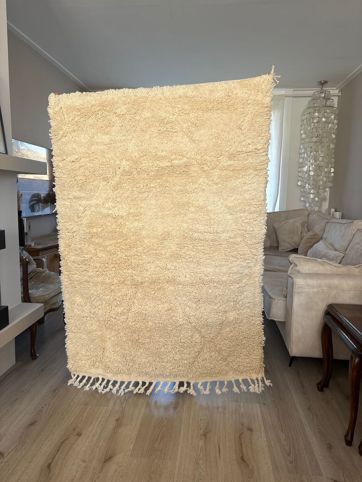 Moroccan Handmade Beni Ouarain Style Rug – Cream White