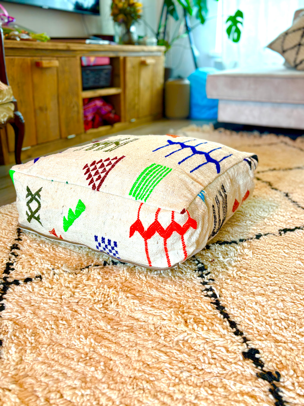 Moroccan Handmade Berber Pouf – Wool Floor Cushion