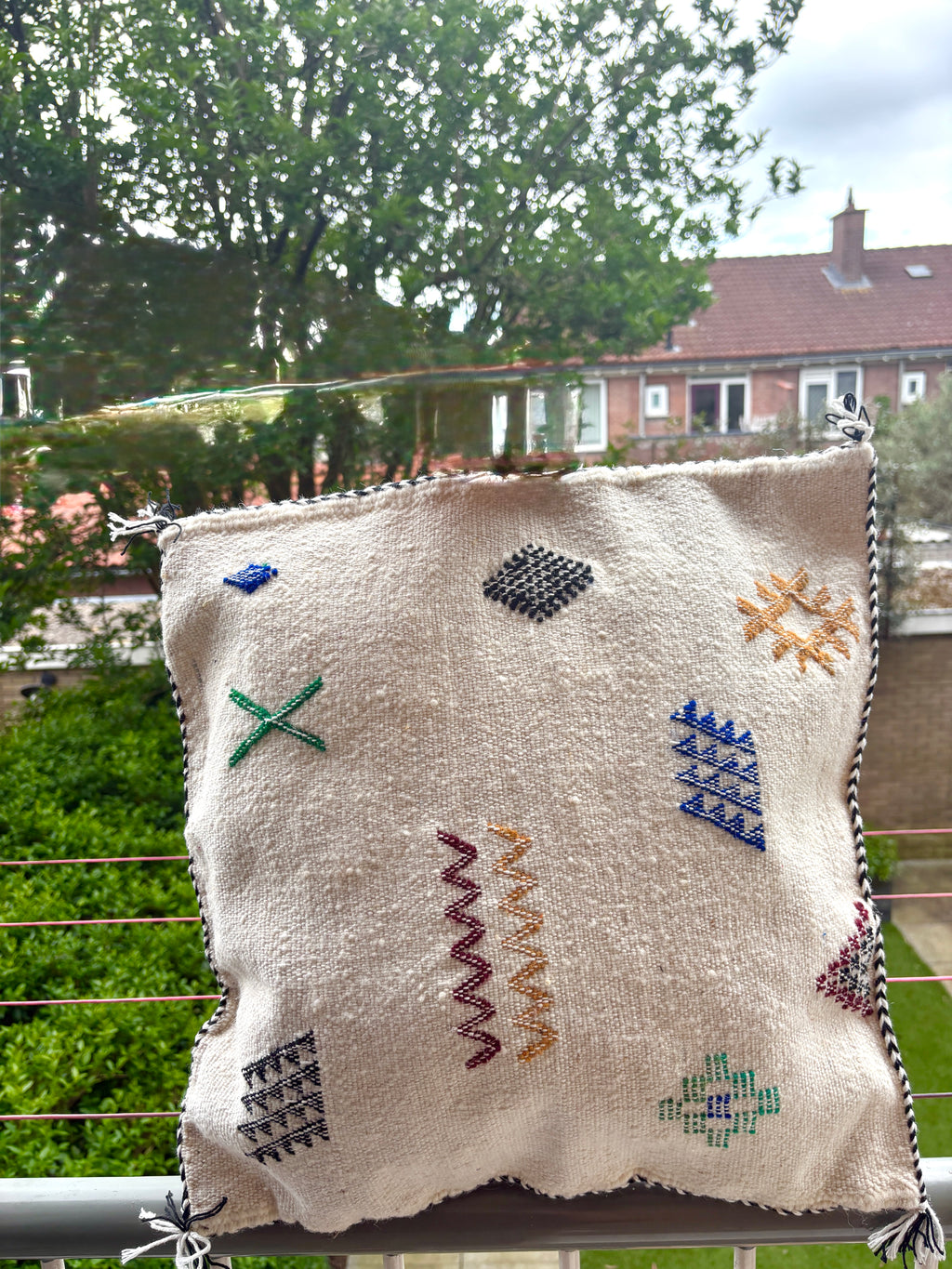 Moroccan Handmade Embroidered Pillow Cover – Bohemian Decorative Cushion