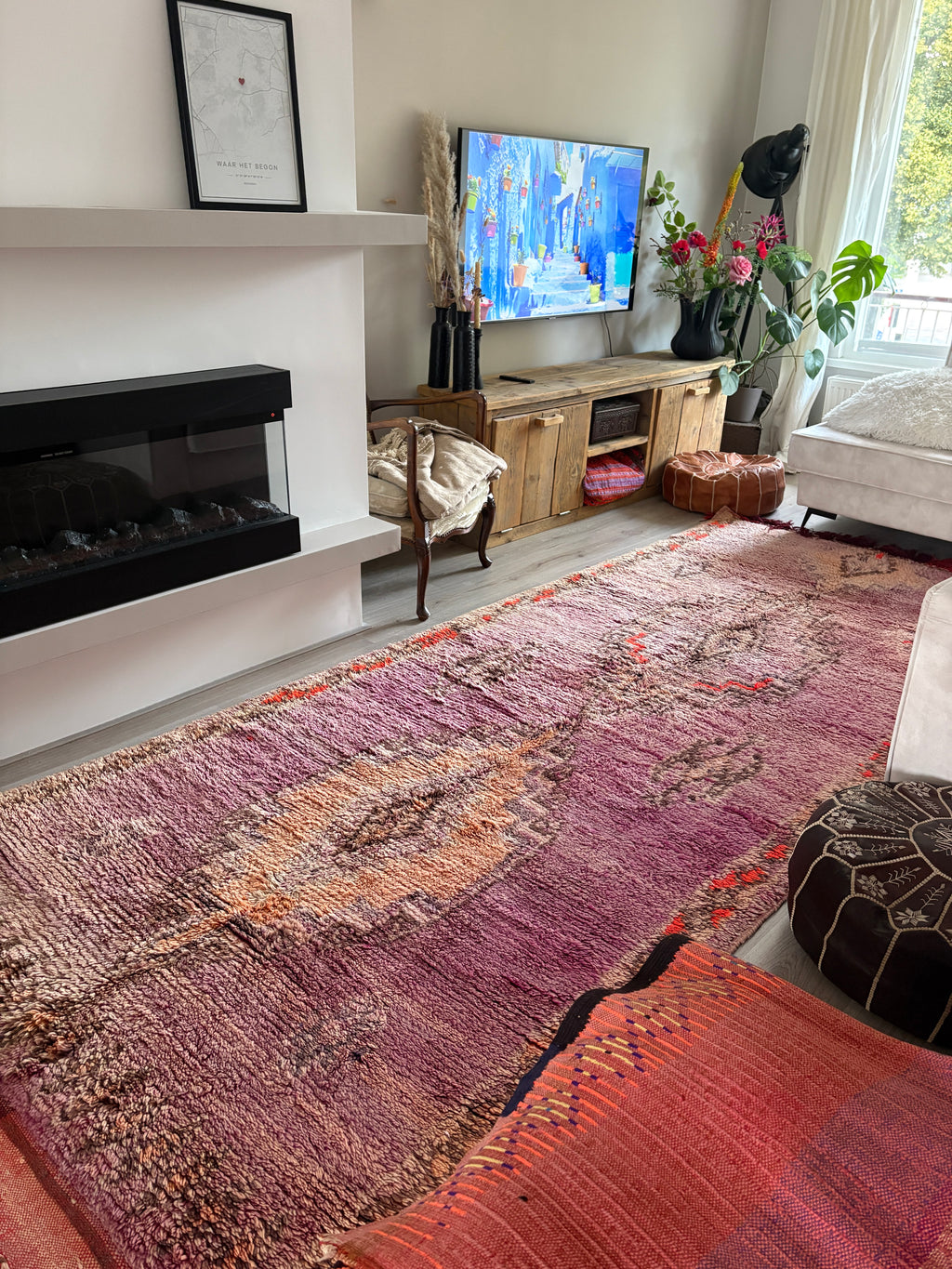 Vintage Moroccan Boujad Rug – Handwoven Berber Wool Carpet 375-150