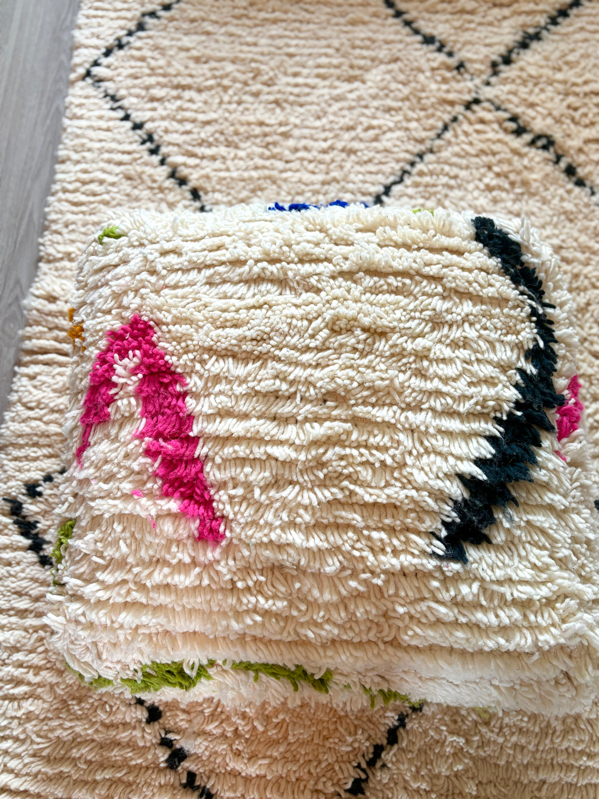 Moroccan Handmade Beni Ourain Style Pouf – Wool Floor Cushion