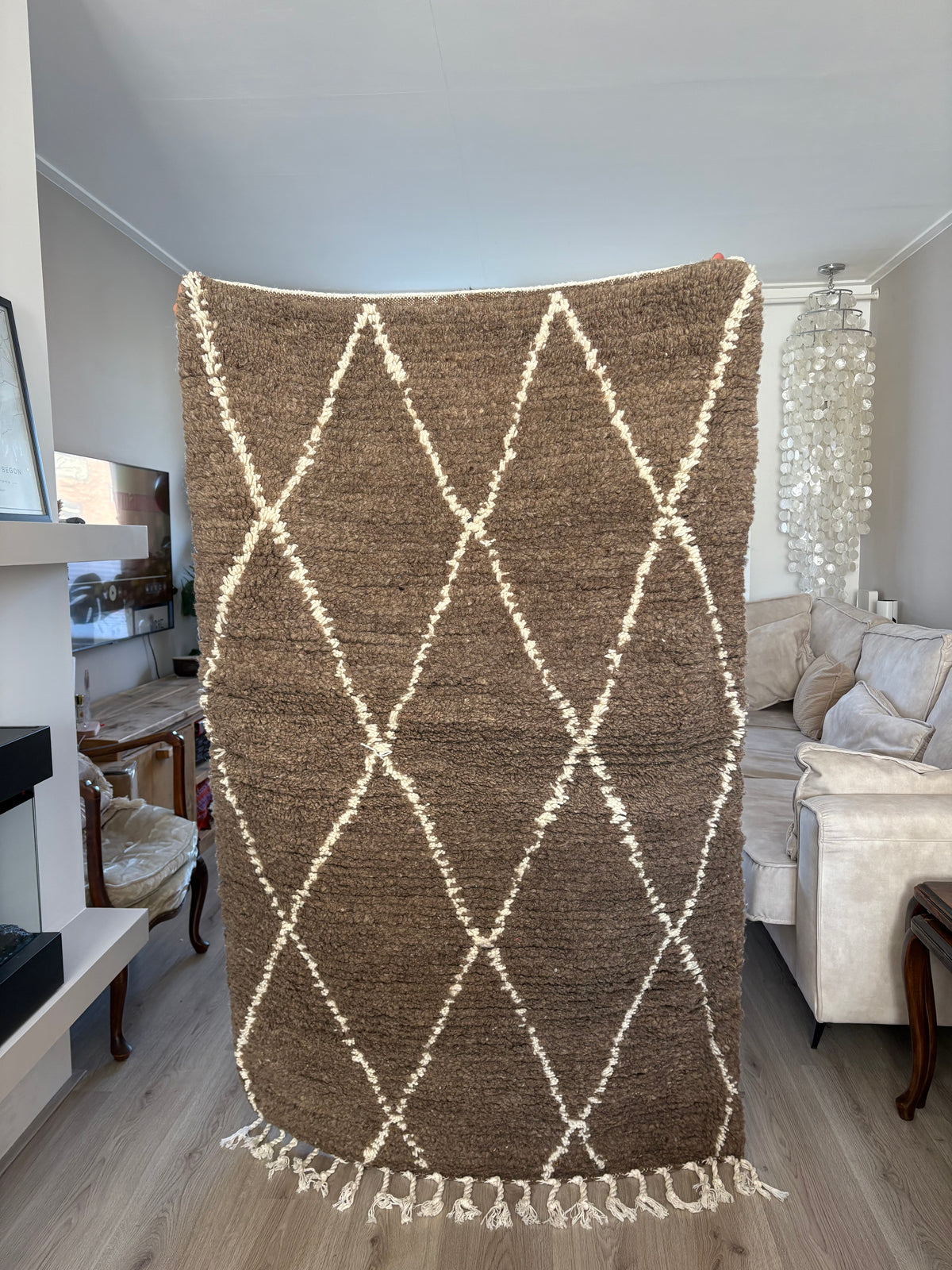 Moroccan Diamond Pattern Rug – Brown & Ivory