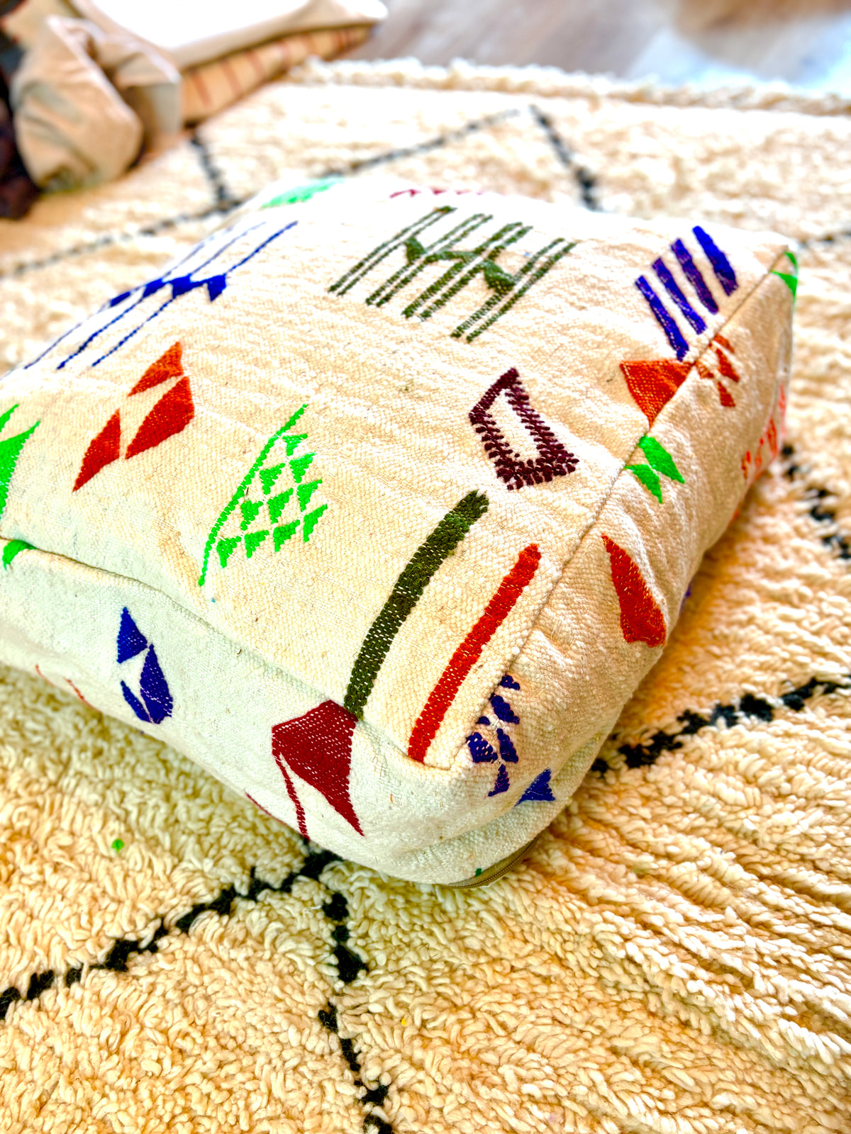 Moroccan Handmade Berber Pouf – Wool Floor Cushion