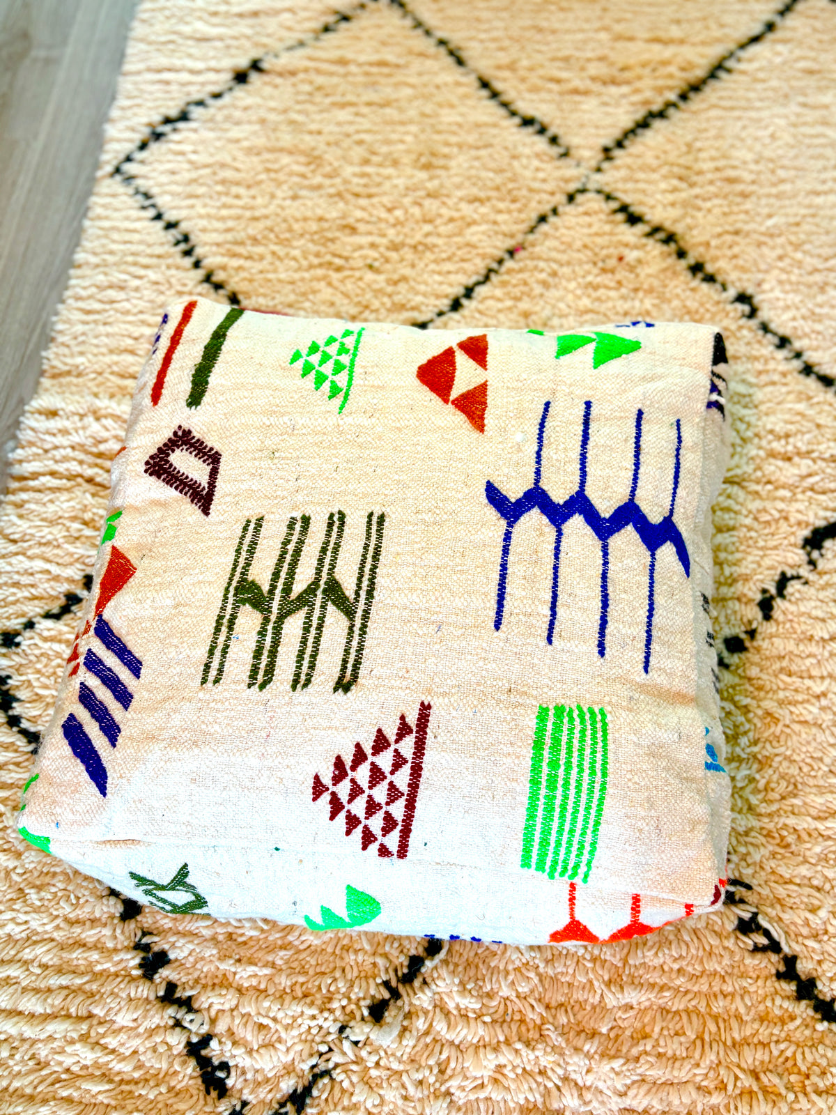 Moroccan Handmade Berber Pouf – Wool Floor Cushion