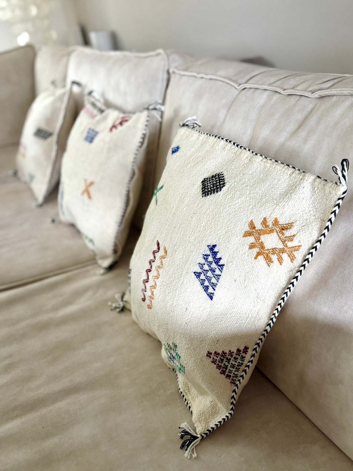 Moroccan Handmade Embroidered Pillow Cover – Bohemian Decorative Cushion