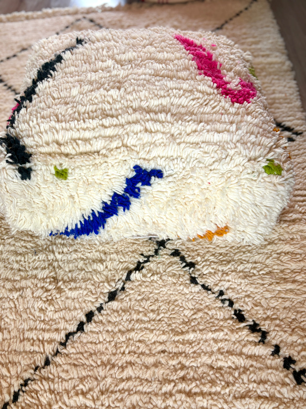 Moroccan Handmade Beni Ourain Style Pouf – Wool Floor Cushion