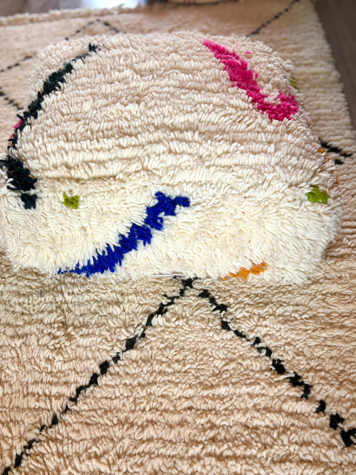 Moroccan Handmade Beni Ourain Style Pouf – Wool Floor Cushion