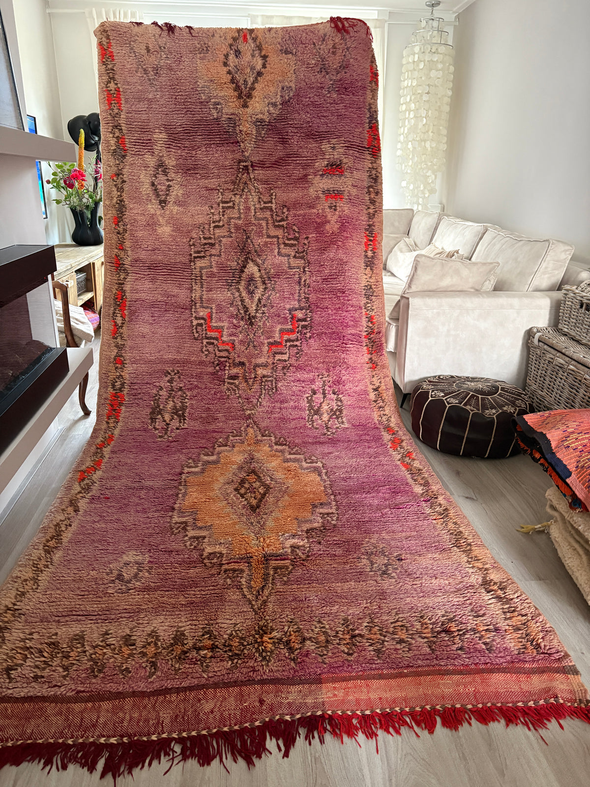 Vintage Moroccan Boujad Runner Rug – Pink & Purple, Hand-Knotted Wool